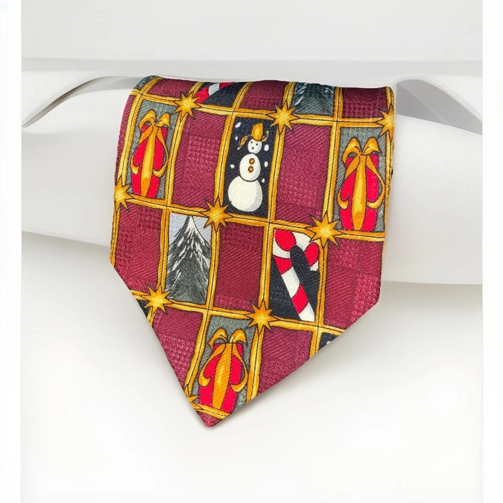 XYZ Inc. Silk‎ Necktie Christmas Season Winter, Gifts, Snowmen Candy Cane